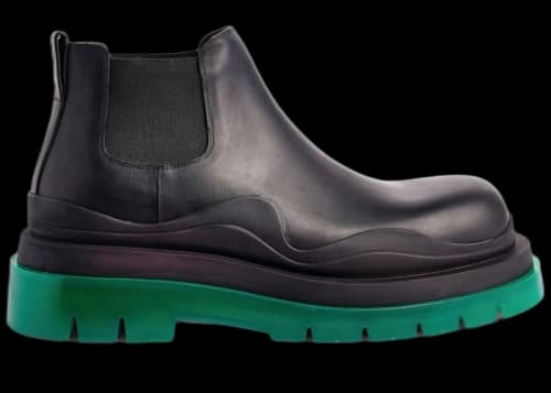 Bottega Veneta Leather Tire Chunky Sole Ankle Chelsea Boot Black Green
