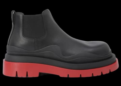 Bottega Veneta Leather Tire Chunky Sole Ankle Chelsea Boot Black Red