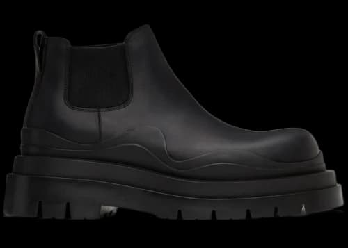 Bottega Veneta Leather Tire Chunky Sole Ankle Chelsea Boot Black