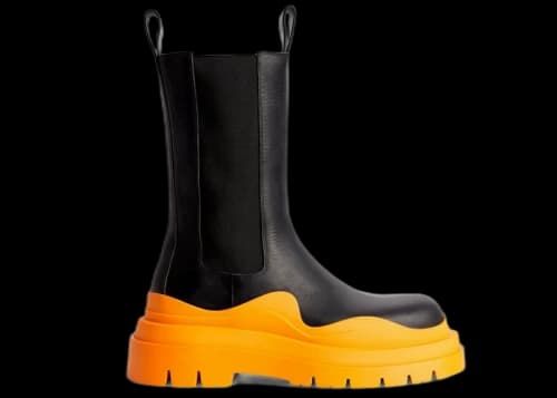 Bottega Veneta Leather Tire Chunky-Sole Chelsea Boot Black Tangerine