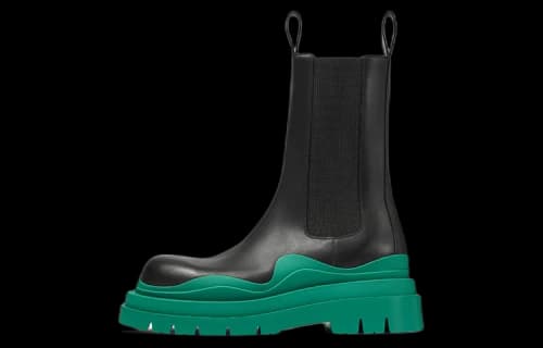 Bottega Veneta Leather Tire Chunky-Sole Chelsea Boot Black Acid Turquoise