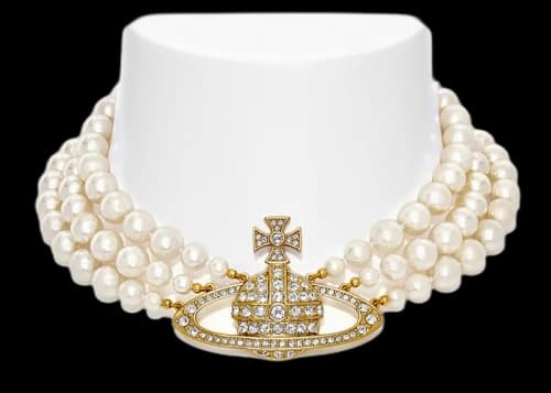Vivienne Westwood Choker Three Row Pearl Bas Relief Gold