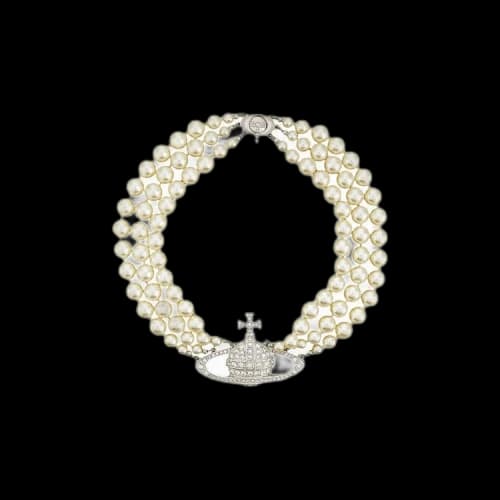 Vivienne Westwood Three Row Pearl Bas Relief Choker 'Silver-Tone'