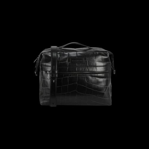 Alexander McQueen Croc Embossed Leather Messenger Bag 'Black'