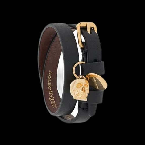 Alexander McQueen Leather Wrap Skull Bracelet 'Black'