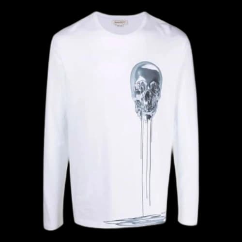 Alexander McQueen Skeleton Printing Round Neck Long Sleeves White