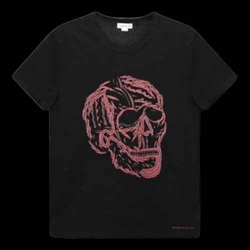 Alexander McQueen SS21 Skeleton Pattern Round Neck Short Sleeve Black
