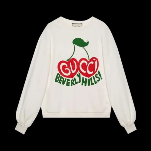 Gucci Beverly Hills Cherry Printed Loose Long Sleeve White (Women's)