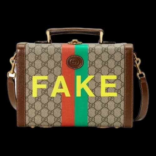 Gucci Fake Not Series Alphabet Stripe Printing Logo Leather Logo Canvas handbag Unisex / Brown