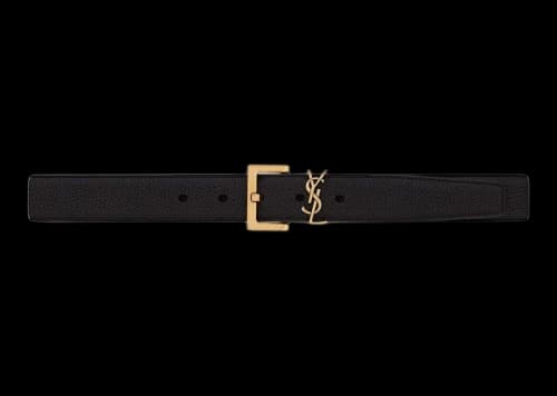Saint Laurent Cassandre Belt with Square Buckle in Grained Leather Black