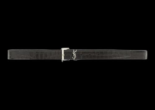 Saint Laurent Cassandre Matte Crocodile Embossed Belt Black