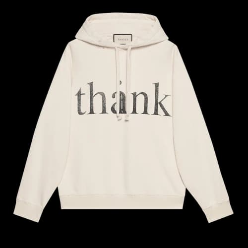 Gucci Think/Thank Print Hooded Sweatshirt 'Off White'