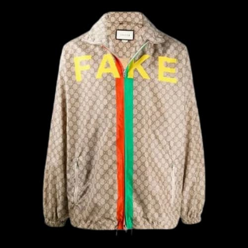 Gucci GG Pattern Not Fake Slogan Printing Jacket Male Brown