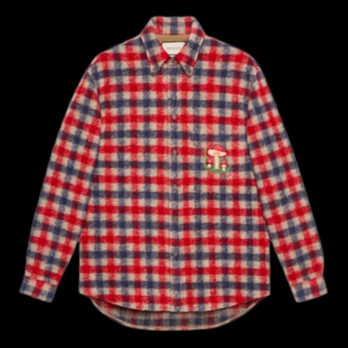 Gucci Checked Wool Shirt With Mushrooms 'Red Blue'