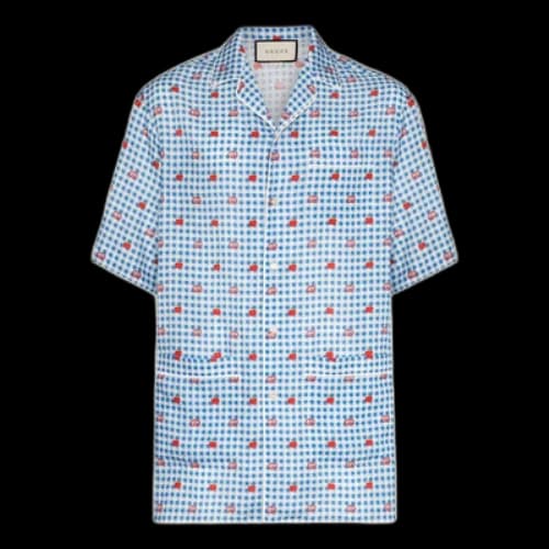 Gucci GG Apple Jacquard Check Bowling Shirt 'Blue'