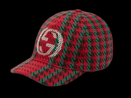 Gucci Wool Checkered Houndstooth Cap Red/Green/Brown