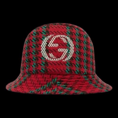 Gucci Houndstooth Wool Fedora With Interlocking G 'Red'