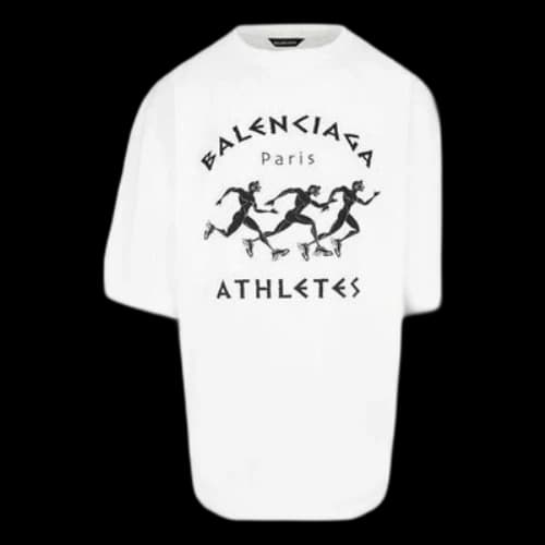 Balenciaga SS21 Marathon Running Pattern Printing Logo Short Sleeve White