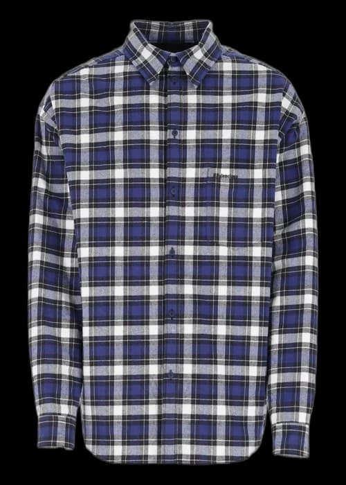 Balenciaga Checkered Cotton Logo Shirt Blue Black White