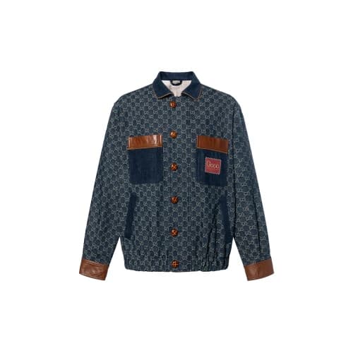 Gucci SS21 Denim Series Casual Classic Aviator Jacket Autumn Blue