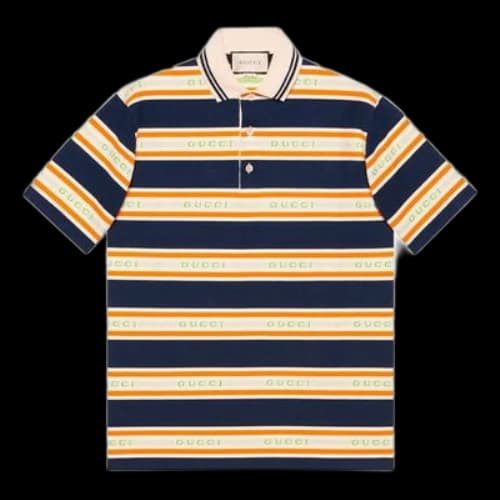 Gucci Logo Collar Stripe Polo 'Ink Ivory'