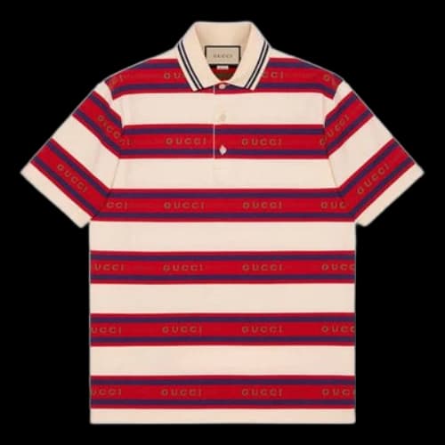 GUCCI SS21 Gucci Stripe Logo Polo 'Ivory Red'