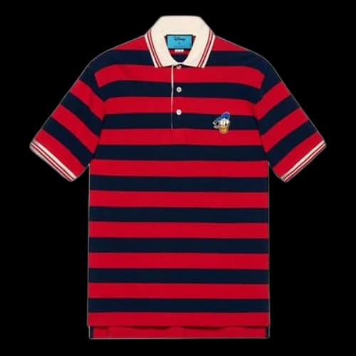 Gucci x Disney Crossover SS21 Donald Duck Stripe Cotton Polo Shirt Red