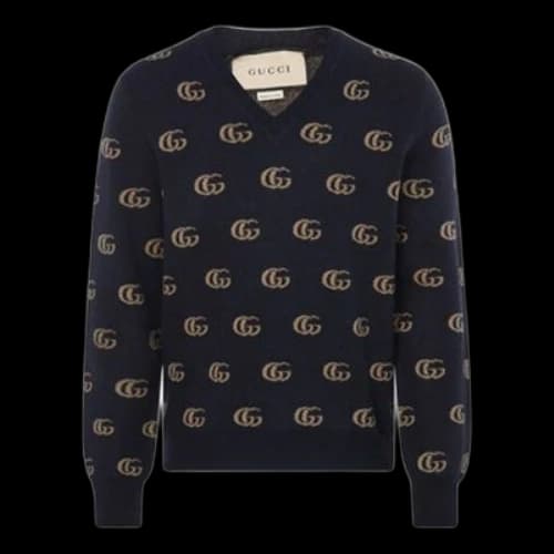 Gucci Double G Jacquard Wool V-Neck Sweater 'Navy'