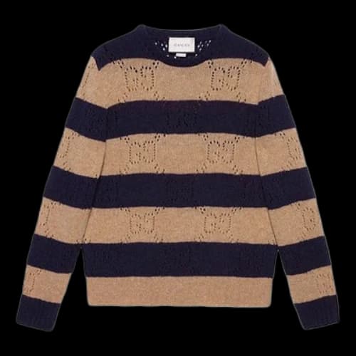 Gucci GG Knit Striped Wool Sweater 'Camel'