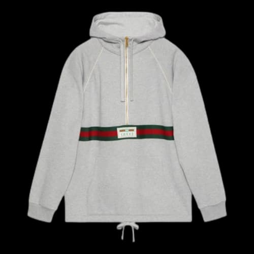 Gucci Cotton Half Zip Hoodie 'Grey'