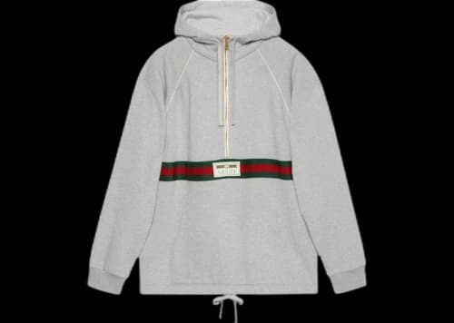 Gucci Web Stripe Vintage Logo Half-Zip Hoodie Grey