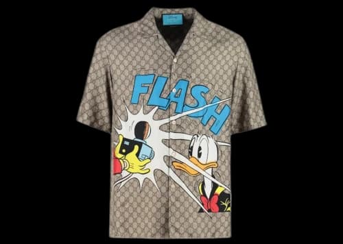 Gucci x Disney Donald Duck Monogram Silk Shirt Beige