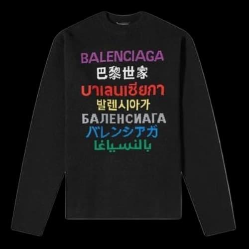 Balenciaga Languages Crew Neck Knit Sweater 'Black Multicolor'