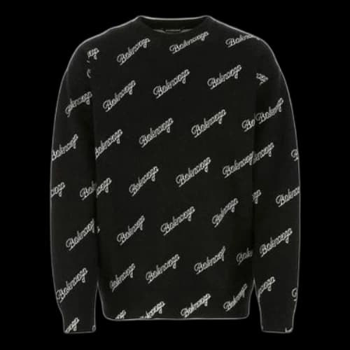 Balenciaga All Over Script Logo Knit Sweater 'Black'