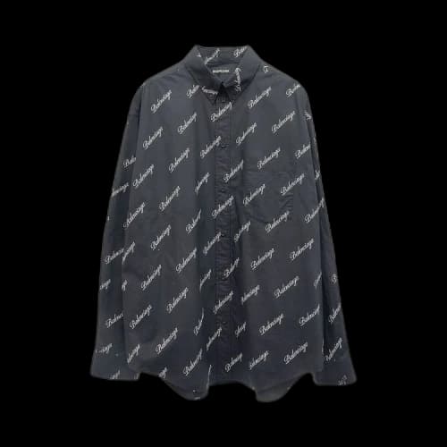 Balenciaga All Over Logo Button Down Shirt 'Black'