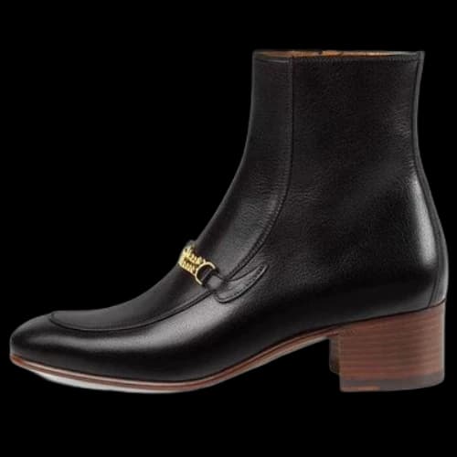 Gucci Leather Boots with Interlocking G chains 'Black' (Women's)
