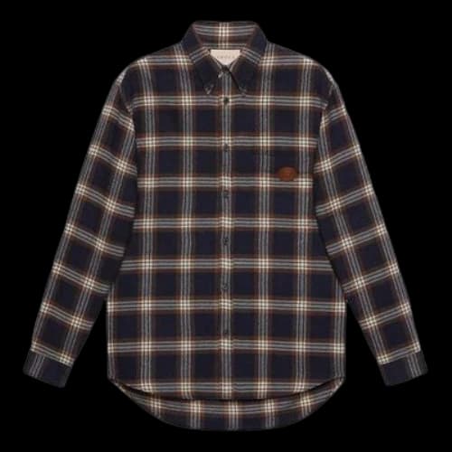 Gucci Check Wool Shirt With Interlocking G 'Navy'