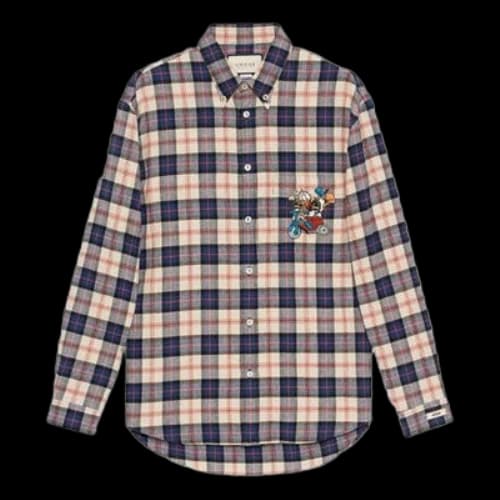 Gucci x Disney Crossover SS21 Donald Duck Plaid Long Sleeves Shirt Colorblock