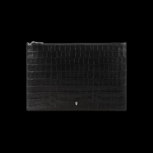 Alexander McQueen Embossed Croc Flat Zip Pouch 'Black'