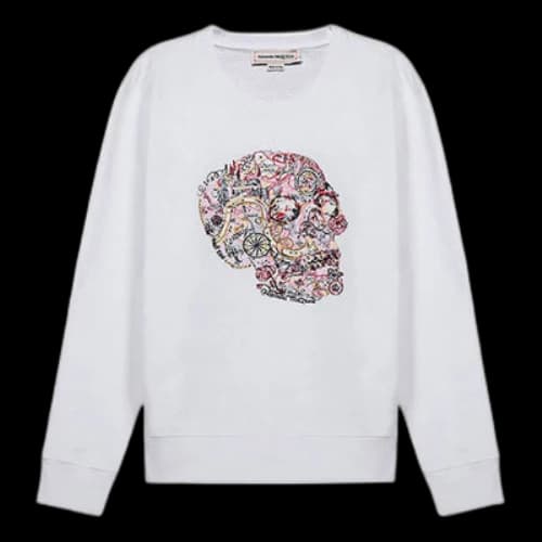 Alexander McQueen Embroidered Round Neck White