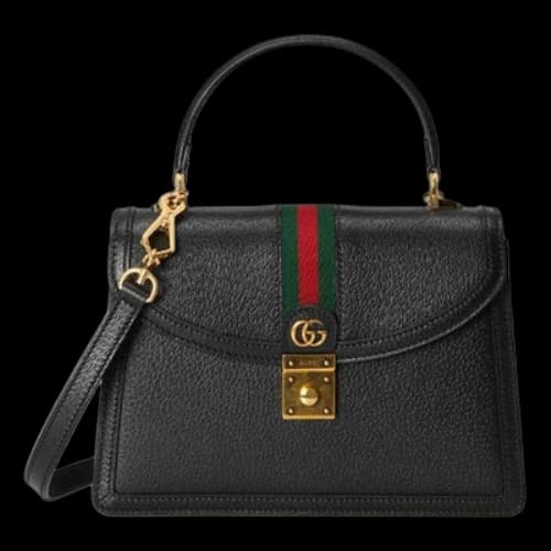 Gucci Ophidia Series GG Locks Leather One Shoulder Crossbody Tote Small Black (Women's)