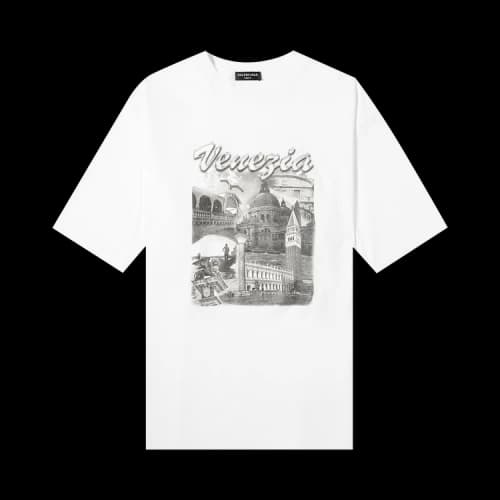 Balenciaga Venezia Print Oversized T-Shirt 'White/Grey'