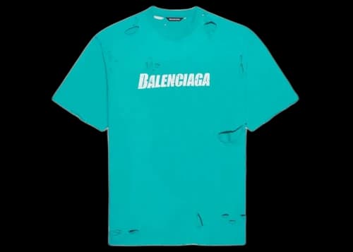 Balenciaga Caps Destroyed Flatground T-shirt Navy/White