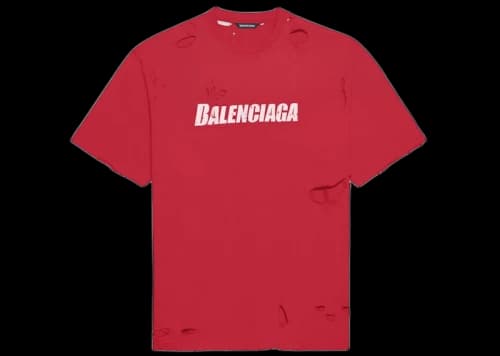 Balenciaga Caps Destroyed Flatground T-shirt Raspberry/White