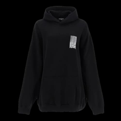 Balenciaga Women Barcode Logo Cotton Hoodie Black