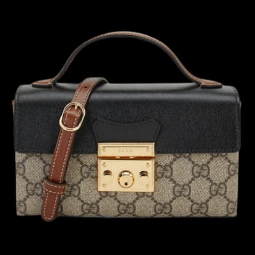 Gucci Padlock Metallic Logo Canvas Box Mini Ebony / Black Handbag (Women's)