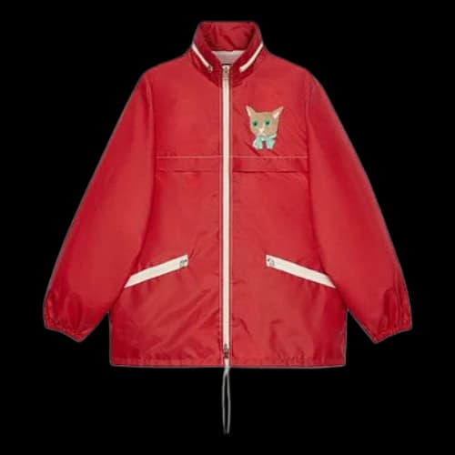 Gucci FW21 Cat Zipper Stand Collar Canvas Jacket Red