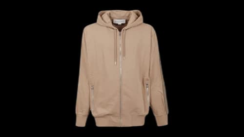 Alexander McQueen Side Logo-Print Zip-Up Hoodie Beige