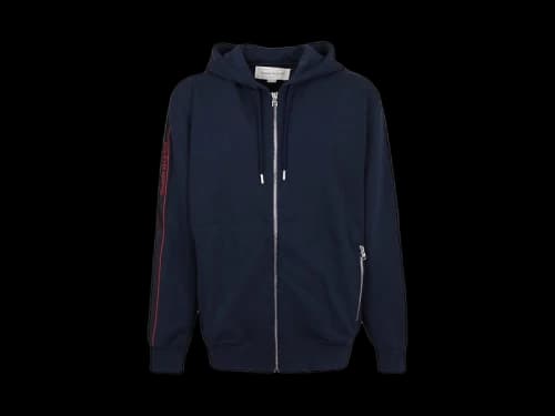 Alexander McQueen Side Logo-Print Zip-Up Hoodie Navy