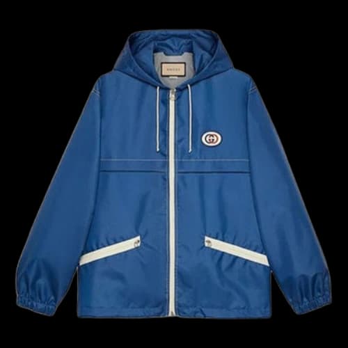 Gucci FW21 Double G Canvas Zipper Logo Jacket Blue